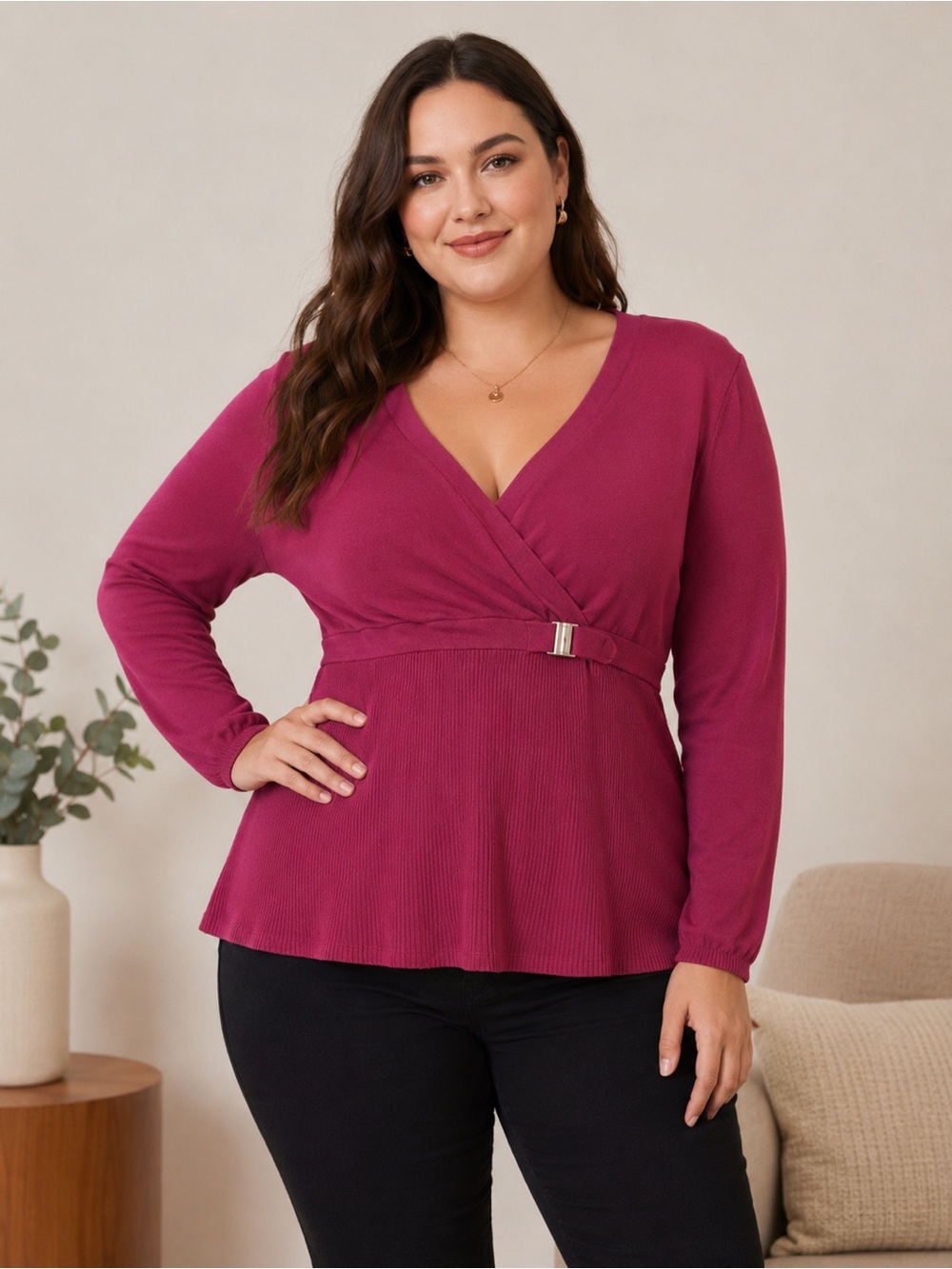 Lane Bryant Pink Wrap Blouse Plus Size 18/20W Long Sleeve Stretch Top
